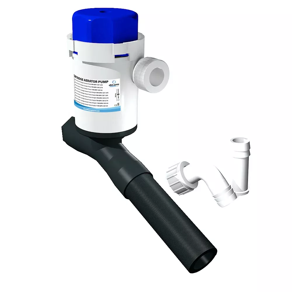 albin-pump-cartridge-aerator-pump-1100-gph-12v-angled Albin Pump Cartridge Aerator Pump - 1100 GPH - 12V - Angled