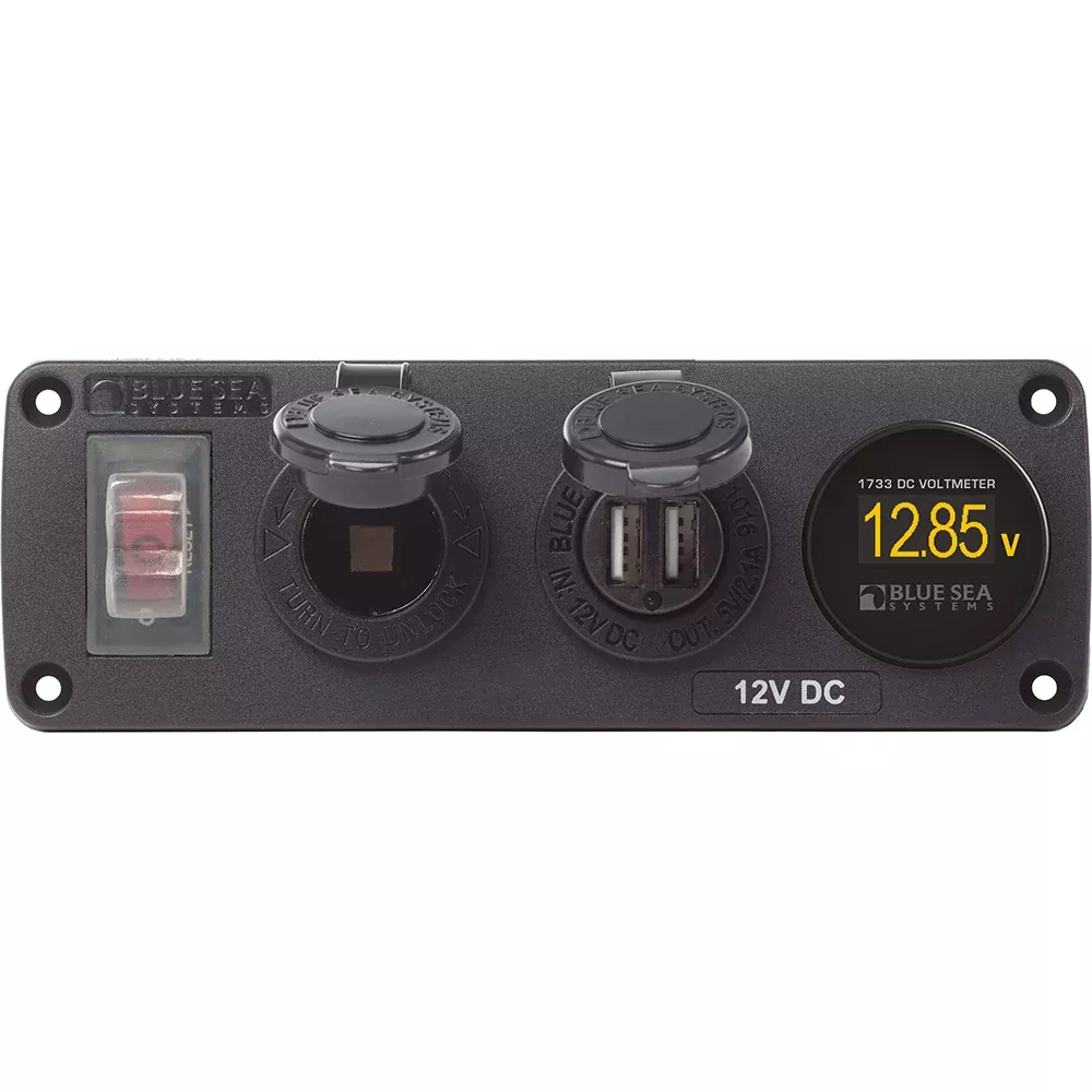 blue-sea-4366-water-resistant-usb-accessory-panel-circuit-breaker-12v-socket-dua Blue Sea 4366 Water Resistant USB Accessory Panel - Circuit Breaker, 12V Socket, Dual USB Charger, Mini Voltmeter