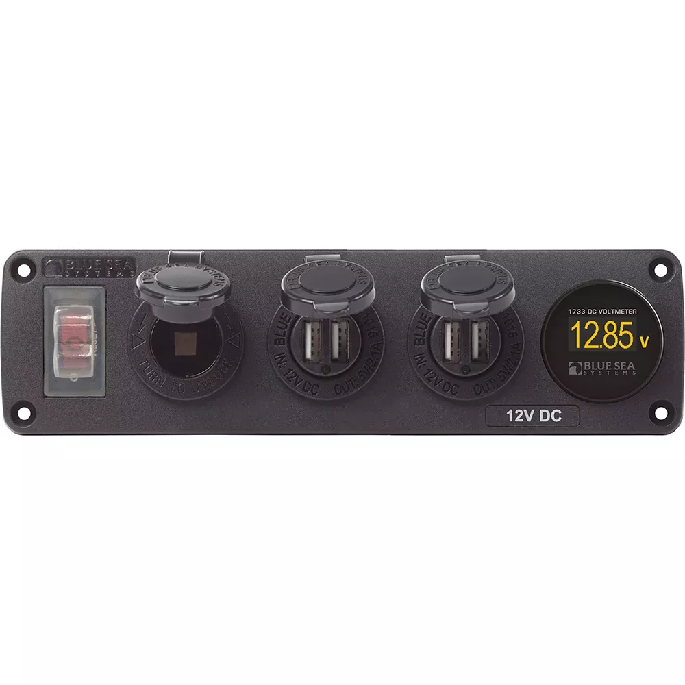 blue-sea-4368-water-resistant-usb-accessory-panel-12v-socket-2x-2-1a-dual-usb-ch Blue Sea 4368 Water Resistant USB Accessory Panel - 12V Socket, 2x 2.1A Dual USB Chargers, Mini Voltmeter