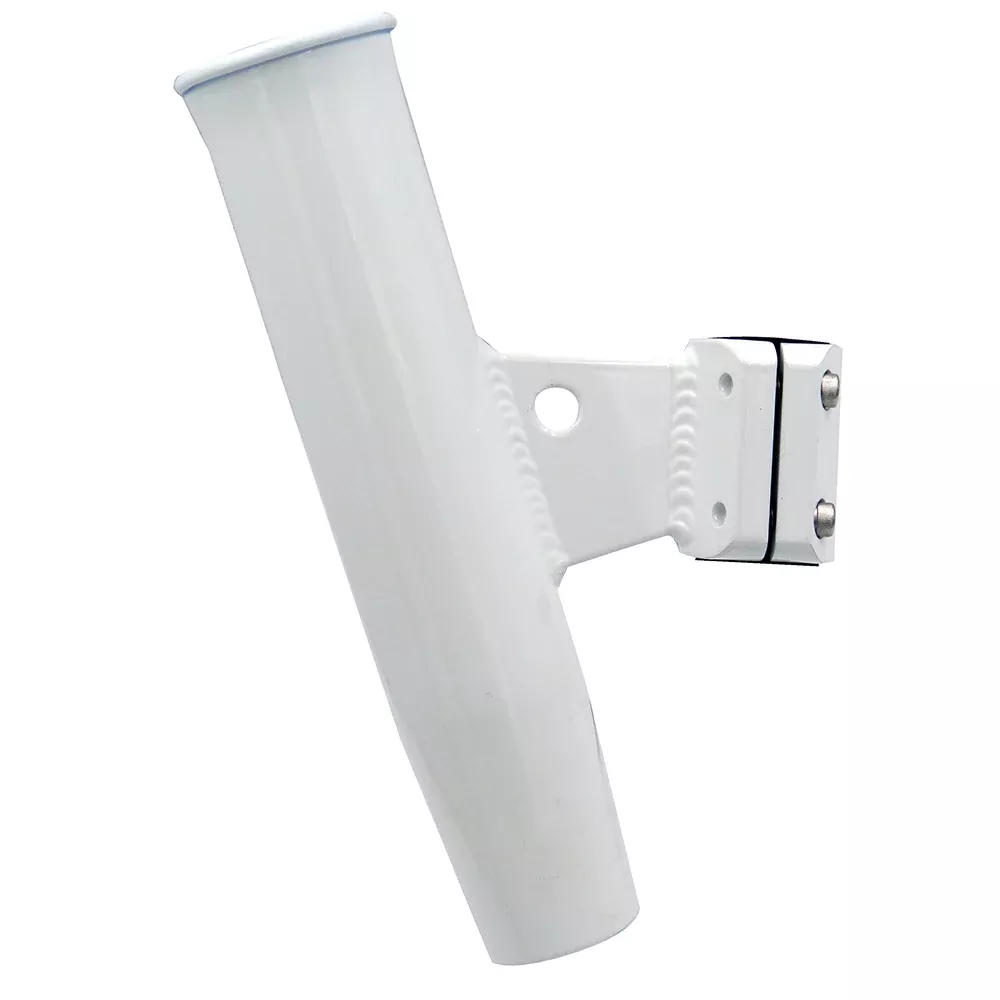 c-e-smith-aluminum-vertical-clamp-on-rod-holder-1-5-16-quot-od-white-powdercoat- C.E. Smith Aluminum Vertical Clamp-On Rod Holder 1-5/16" OD White Powdercoat w/Sleeve