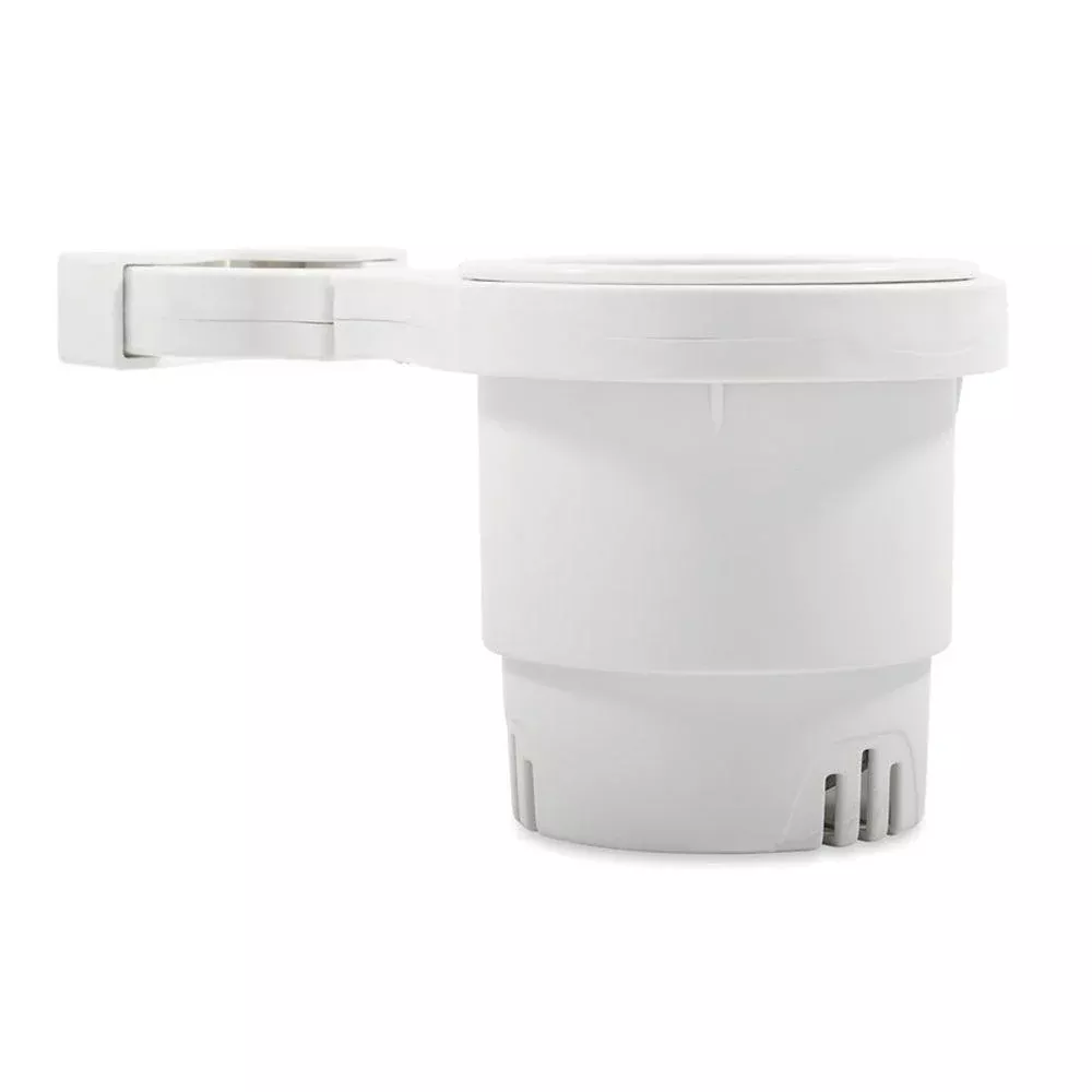 Camco Clamp-On Rail Mounted Cup Holder - Small for Up to 1-1/4" Rail - White[53086]