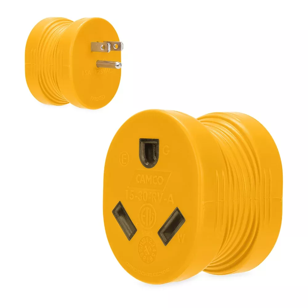 camco-power-grip-rv-adapter-15amp-male-30amp-female Camco Power Grip RV Adapter - 15Amp Male/30Amp Female