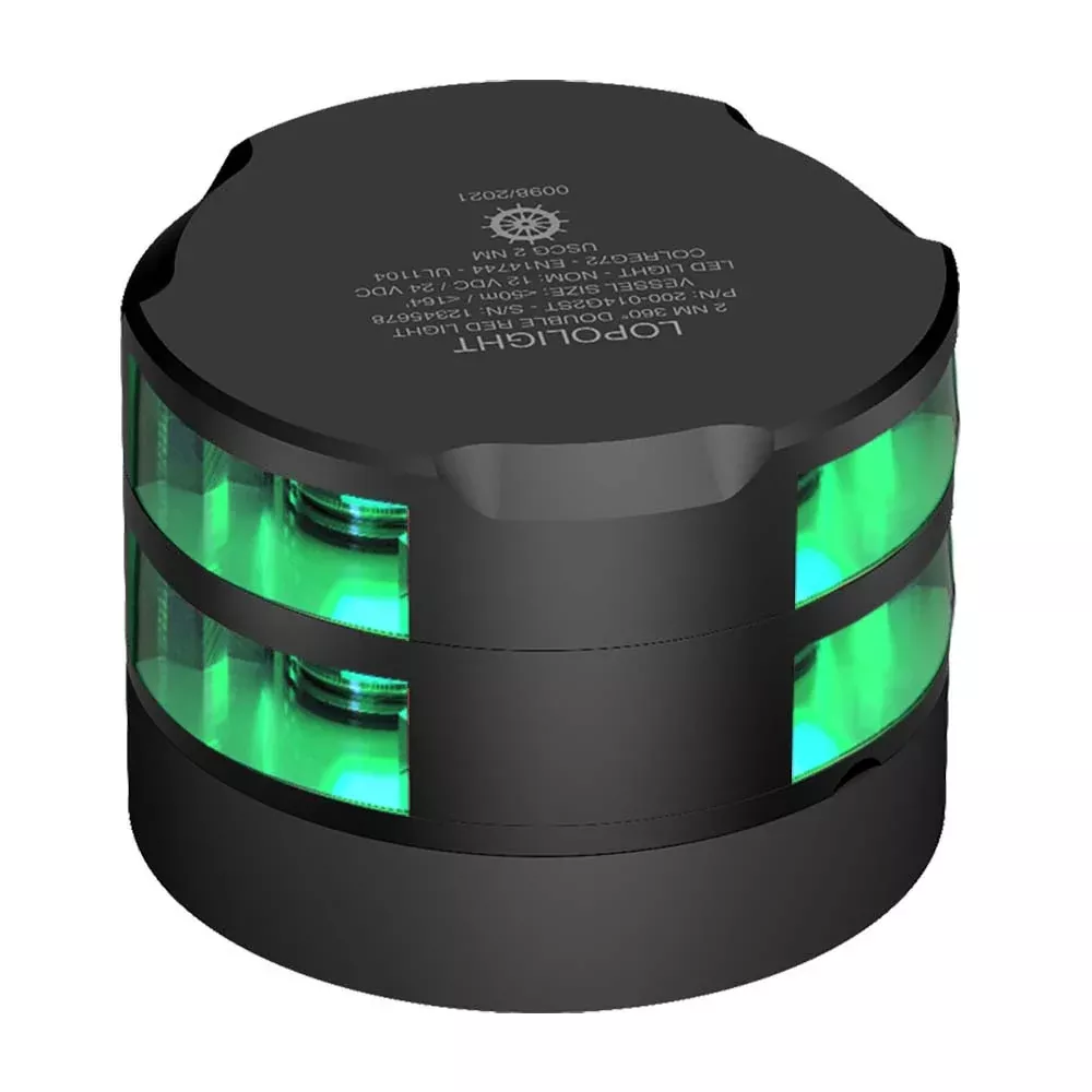 lopolight-360-double-stacked-green-navigation-light-2nm-0-7m-cable-black-housing Lopolight 360° Double Stacked Green Navigation Light - 2nm - 0.7M Cable - Black Housing