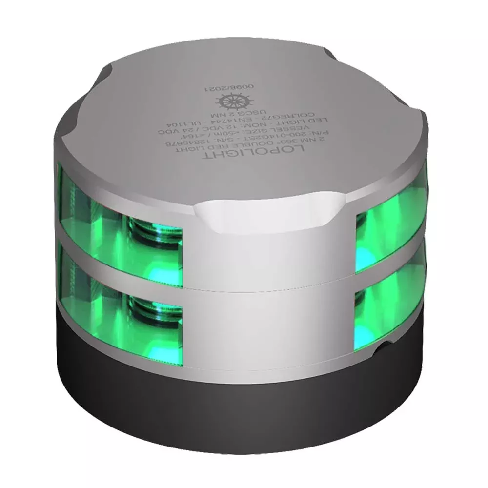 lopolight-360-double-stacked-green-navigation-light-2nm-0-7m-cable-silver-housin Lopolight 360° Double Stacked Green Navigation Light - 2nm - 0.7M Cable - Silver Housing