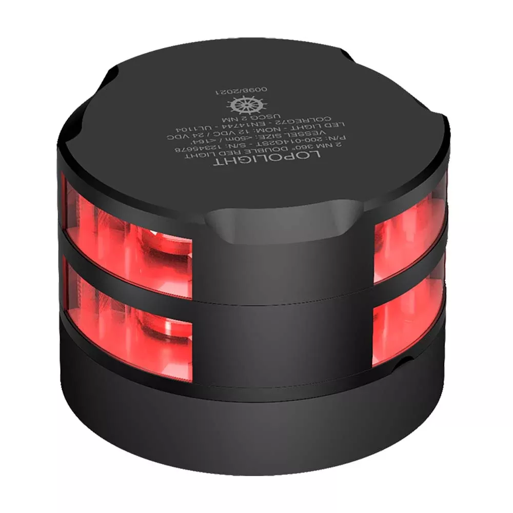 lopolight-360-red-double-stacked-navigation-light-2nm-0-7m-cable-black-housing Lopolight 360° Red Double Stacked Navigation Light - 2nm - 0.7M Cable - Black Housing