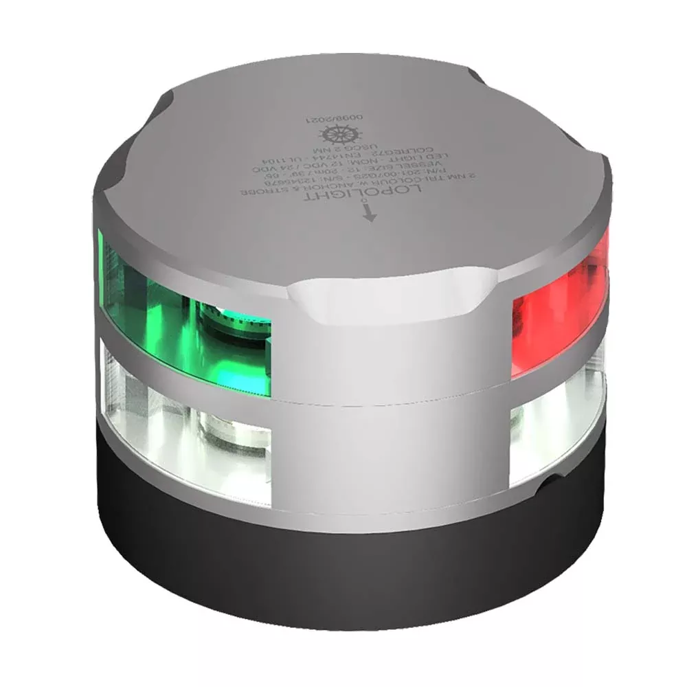 lopolight-tri-color-navigation-light-w-anchor-light-amp-strobe-2nm-0-7m-cable-si Lopolight Tri-Color Navigation Light w/Anchor Light & Strobe - 2nm - 0.7M Cable - Silver Housing