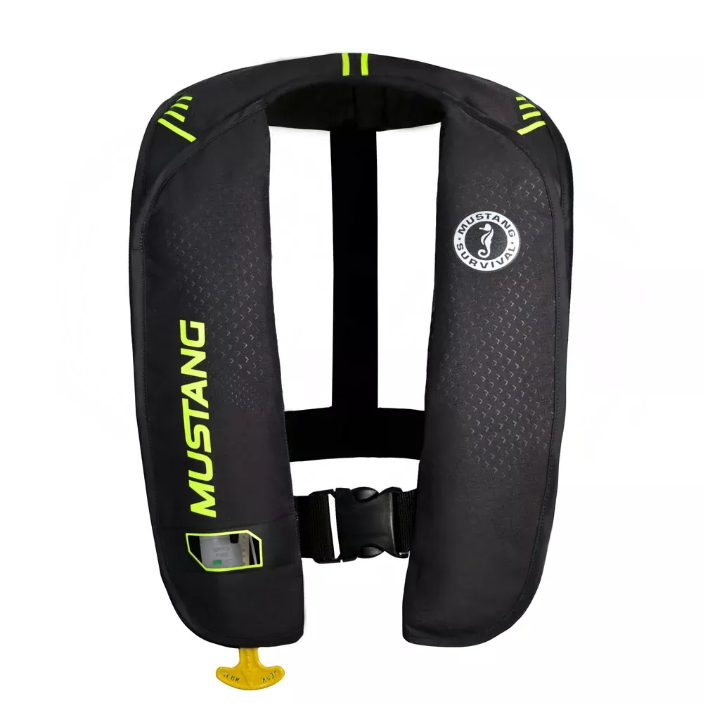 Mustang MIT 100 Inflatable Manual PFD - Black/Flourescent Yellow-Green