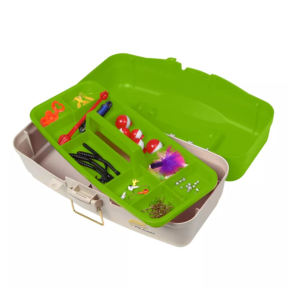plano-ready-set-fish-on-tray-tackle-box-green-tan Plano Ready Set Fish On-Tray Tackle Box - Green/Tan