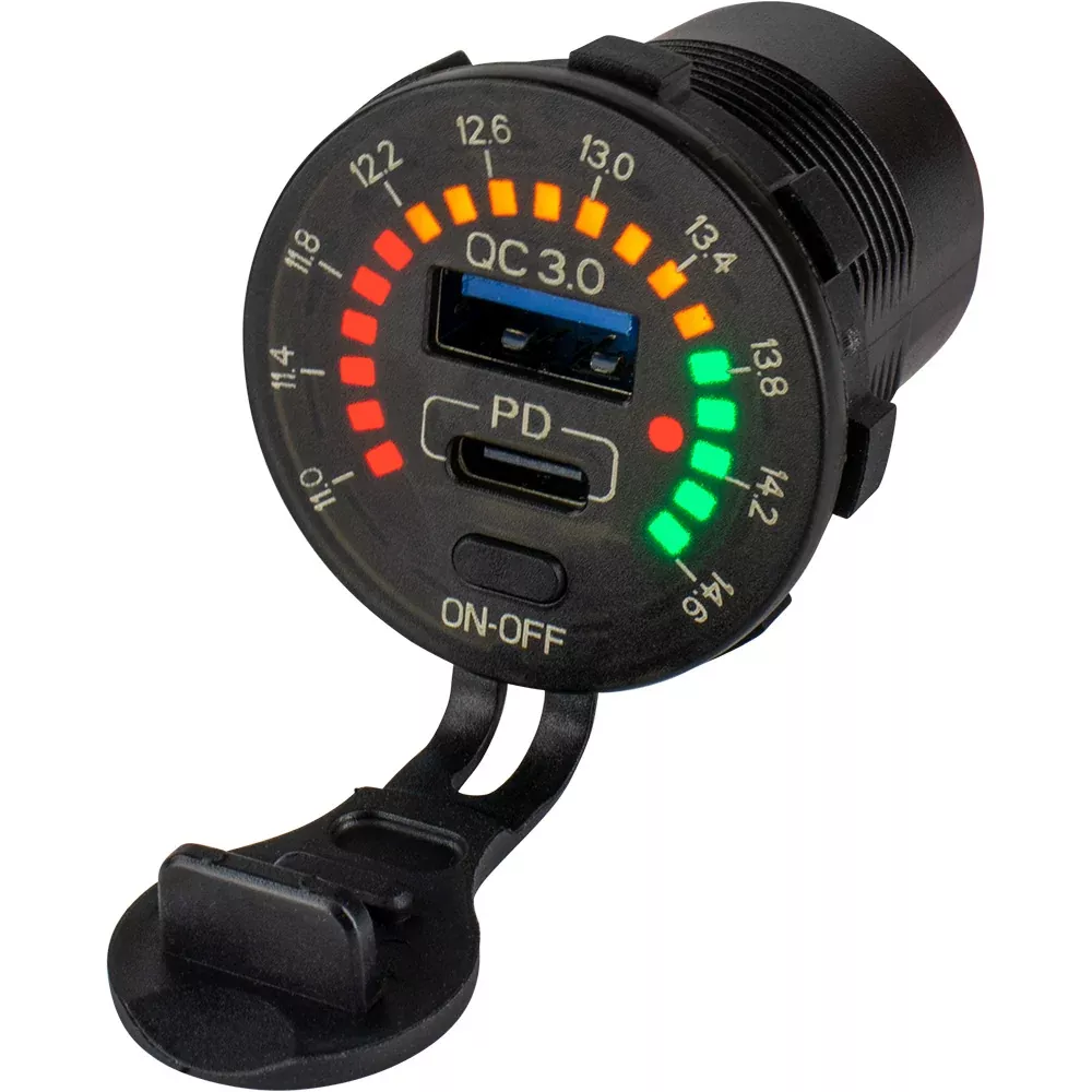 sea-dog-round-rainbow-voltmeter-w-usb-amp-usb-c-power-socket Sea-Dog Round Rainbow Voltmeter w/USB & USB-C Power Socket