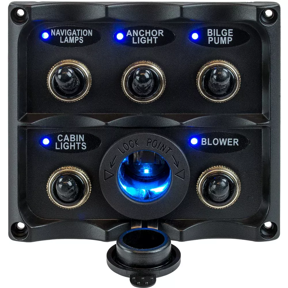 SeaDog Water Resistant Toggle Switch Panel wLED Power Socket 5 Toggle 4246271