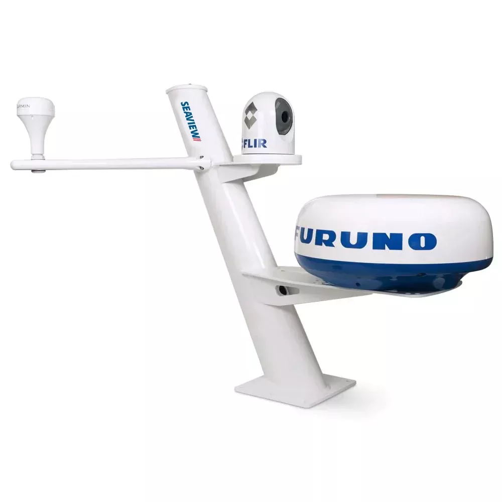 Seaview 30" Tapered Closed Dome Aft Leaning Radar Mount w/Camera/Searchlight Mount, Removable Spreaders & 10x10 Base Plate