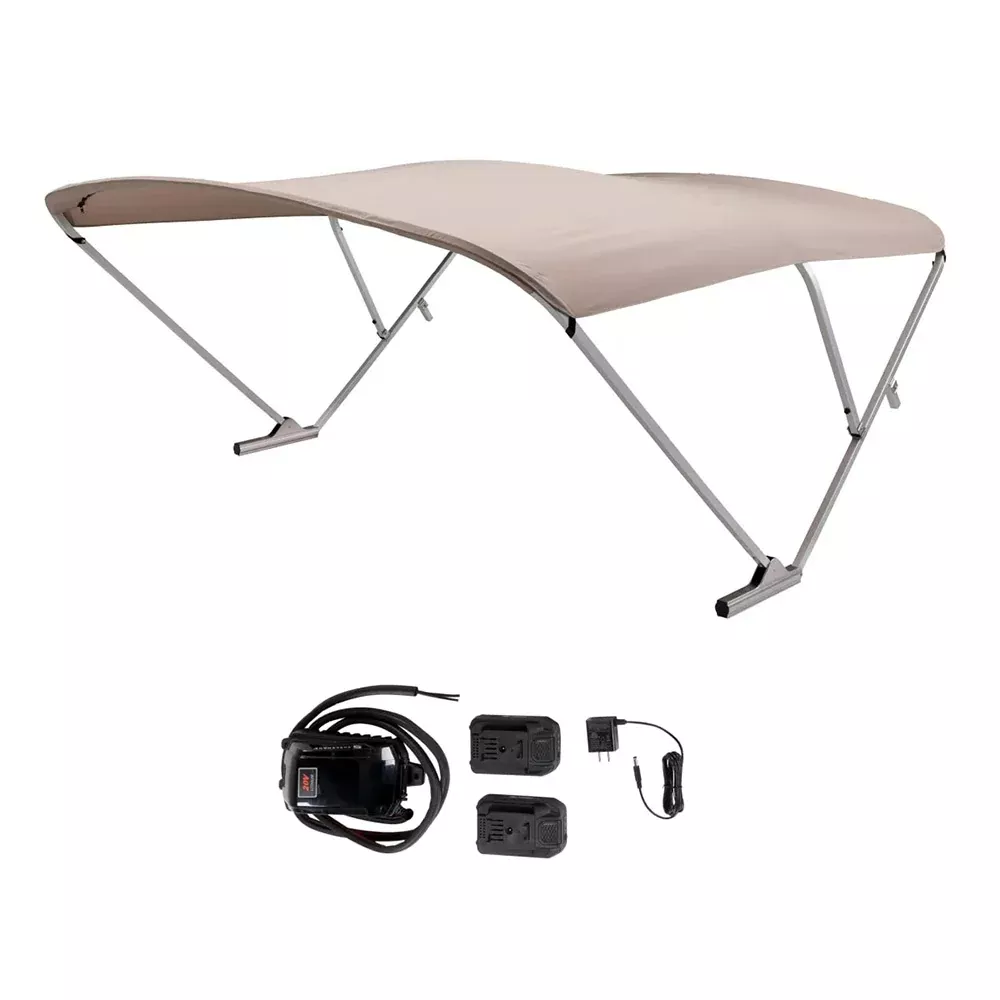 sureshade-battery-powered-bimini-clear-anodized-frame-amp-beige-fabric SureShade Battery Powered Bimini - Clear Anodized Frame & Beige Fabric