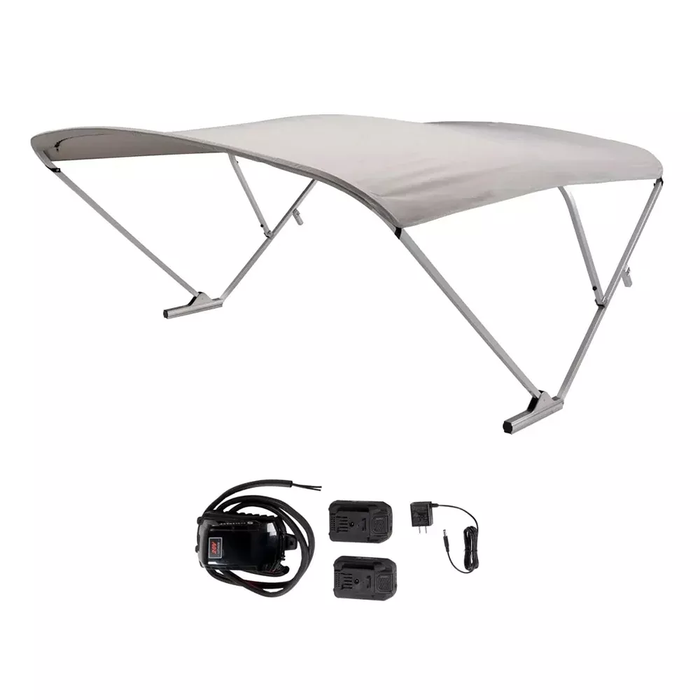 sureshade-battery-powered-bimini-clear-anodized-frame-amp-grey-fabric SureShade Battery Powered Bimini - Clear Anodized Frame & Grey Fabric