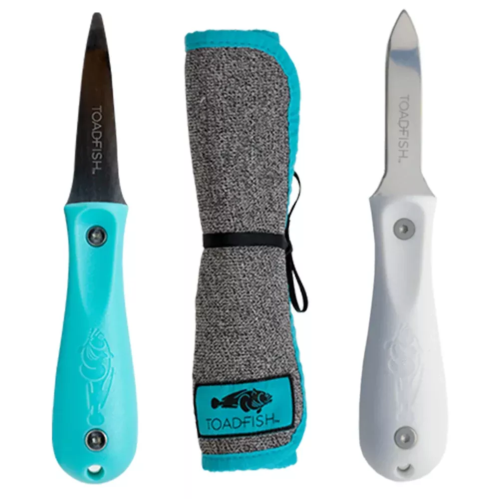 Toadfish Shucker's Bundle - Put 'Em Back Oyster Knife, Professional Oyster Knife & Cut-Proof Shucking Cloth