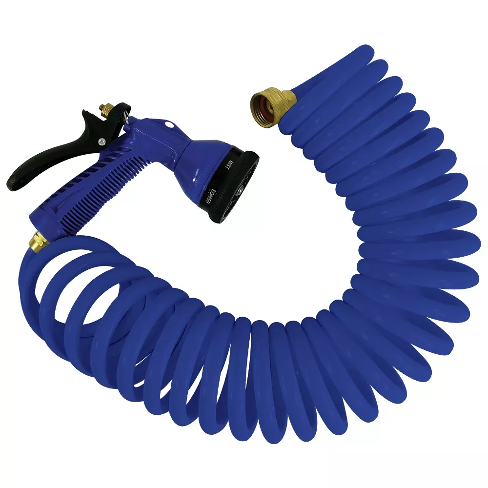 whitecap-50-39-blue-coiled-hose-w-adjustable-nozzle Whitecap 50' Blue Coiled Hose w/Adjustable Nozzle