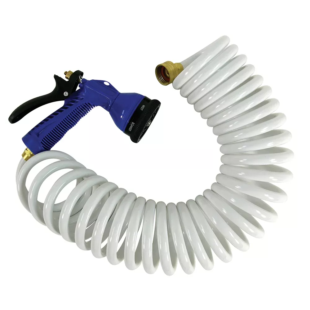 whitecap-50-39-white-coiled-hose-w-adjustable-nozzle Whitecap 50' White Coiled Hose w/Adjustable Nozzle