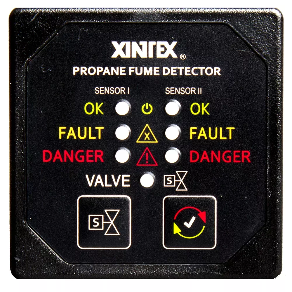 xintex-propane-fume-detector-alarm-w-2-plastic-sensors-solenoid-valve-square-bla Xintex Propane Fume Detector & Alarm w/2 Plastic Sensors & Solenoid Valve - Square Black Bezel Display